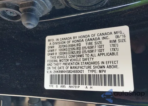 2016 Honda Cr-V Ex from USA, damaged, VIN 2HKRM4H58GH690421